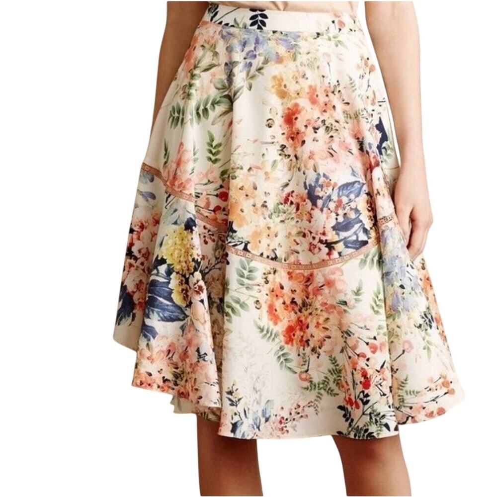 Anthropologie Ranna Gill Jardin Floral Print Flouncy Eyelet Lace Skirt